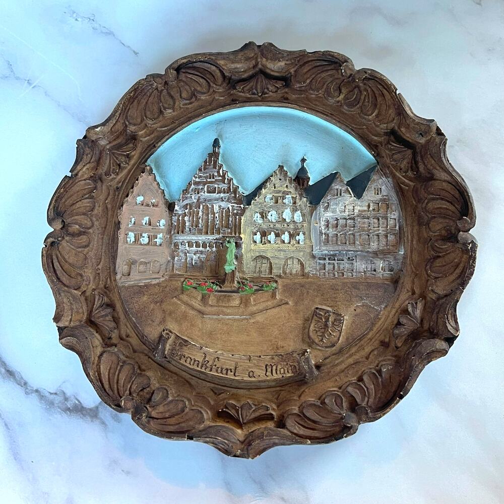 Vintage Frankfurt am Main Germany 3D Relief Wall Plaque Römerberg 8.5"